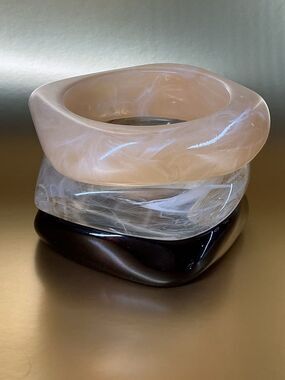 3 Stackable Resin Bracelets in Cream, Clear & Brown - size small